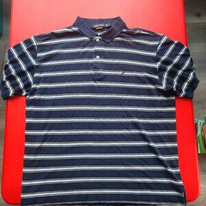 Nautica short sleeve polo navy blue light blue yellow stripes men's size L